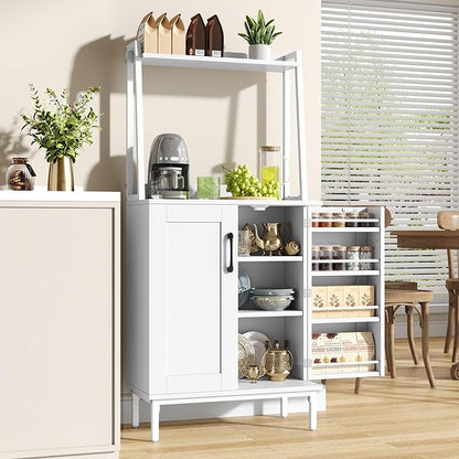 51” Pantry Cabinets with Adjustable Shelves, Small Kitchen Pantry Storage Cabinet with Microwave Shelves, Freestanding Buffet Cupboards Sideboard for Kitchen, Dining Room, Living Room Use (White)