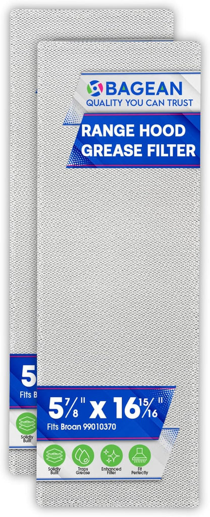 Bagean Stove Hood Vent Filter 5.87” x 16.93” 99010370 Compatible with Broan Range Hood Filter Replacement - Bendable Aluminum Screen for Kitchen Overhead Fan - Blocks Grease & Filters Oven Air (2-Pk)