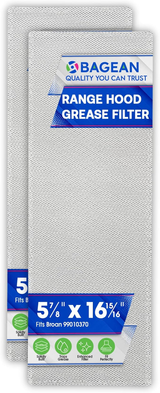 Bagean Stove Hood Vent Filter 5.87” x 16.93” 99010370 Compatible with Broan Range Hood Filter Replacement - Bendable Aluminum Screen for Kitchen Overhead Fan - Blocks Grease & Filters Oven Air (2-Pk)