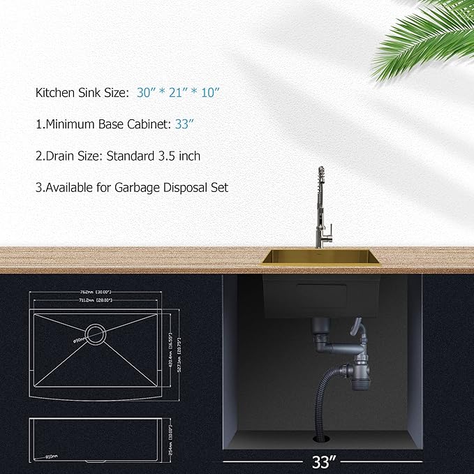 Lordear 30 Inch Gold Farmhouse Sink 30X21 Kitchen Sink Apron Front 16 Gauge Stainless Steel Matte Gold Deep Single Bowl Farm Sinks Basin