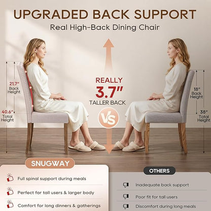 Upholstered Dining Chair Modern Stylish Parsons Kitchen Diner High Back with Silver Nailhead Trim & Wood Legs, Set of 4, Fabric Beige