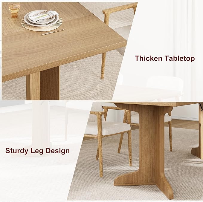 GAOMON 71.1 Inch Dining Table for 6-8 People, Farmhouse Rectangle Kitchen Table, Large Wooden Dinner Table with Thicken Tabletop and Sturdy Legs, Kitchen and Dining Room Furniture, Oak