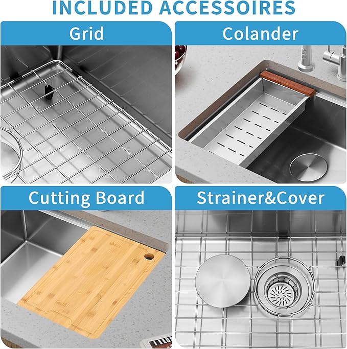 30 Inch Undermount Kitchen Sink,16 Gauge Stainless Steel Kitchen Sink Single Bowl, 30"x19"x9" Undermount Sink Ledge Workstation Sinks With All Accessories, Multi-Functional Workstation Sinks