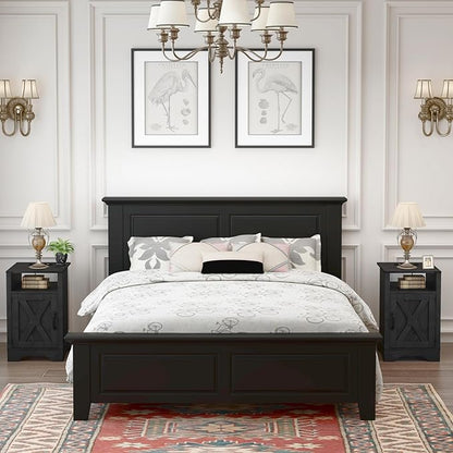 RoyalCraft 25" Tall Nightstands Set of 2, Farmhouse Nightstand with Charging Station, Large Wood End Table with Storage, Black Bedside Table for Bedroom