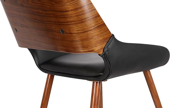 Armen Living Panda Mid-Century Dining Chair in Walnut Finish and Black Faux Leather - Set of 4