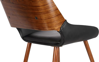 Armen Living Panda Mid-Century Dining Chair in Walnut Finish and Black Faux Leather - Set of 4