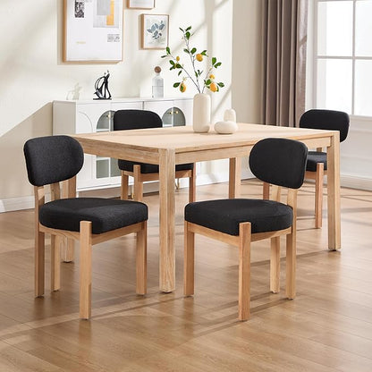Chenille Dining Chairs Set of 6, Comfy Upholstered Dining Room Chairs Mid Century Modern Farmhouse Fabric Kitchen Chairs with Rubber Wood Legs for Dining Room Kitchen Island Home (Black)