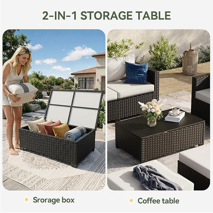 Aoxun 10 Piece Outdoor Patio Furniture Set 9 Seats, Outdoor Sectional with Thick Waterproof Cushions, Patio Conversation Sets for Garden,Backyard, Porch, Balcony, Deck, Black & Beige