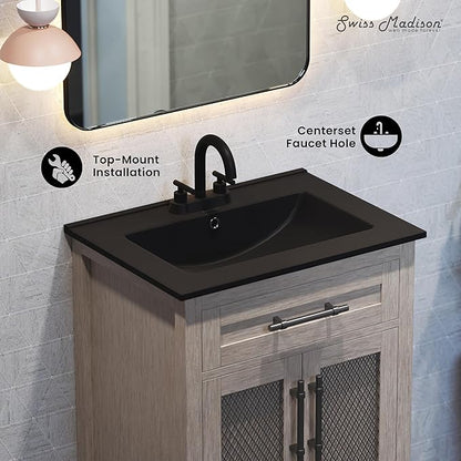 24" Ceramic Vanity Top with Three Holes in Matte Black