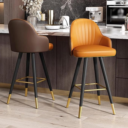 360° s, Leather Upholstered Counter Stools with Back and Footrest, Chairs for Home, Kitchen Island, Dining Room,Orange+brown-75CM