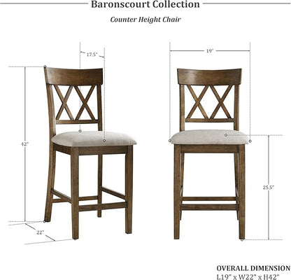 Lexicon Baronscourt Counter Stools Set of 2 - Upholstered Stool Padded Seat Height 25.5", Cross Back Counter Height Kitchen Chairs, Sturdy Solid Wood Frame, Footrest, Easy Assembly, Light Oak