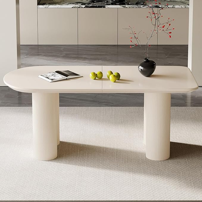 Guyii 70" Dining Table, Modern Kitchen Table for 6 People, Indoor Dining Table for Kitchen, Bar, Living Room, Small Space, Cream White, Table Only