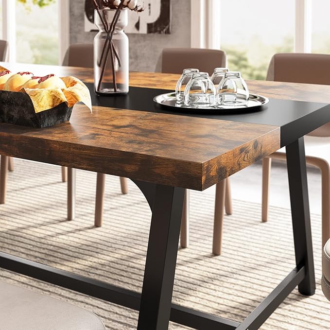 LITTLE TREE 70.87 Inches Dining Table for 8 People, Wooden Kitchen Table with Strong Metal Frame for Big Family, Rectangular Large Long Dining Room Table for Gathering, Rustic Brown
