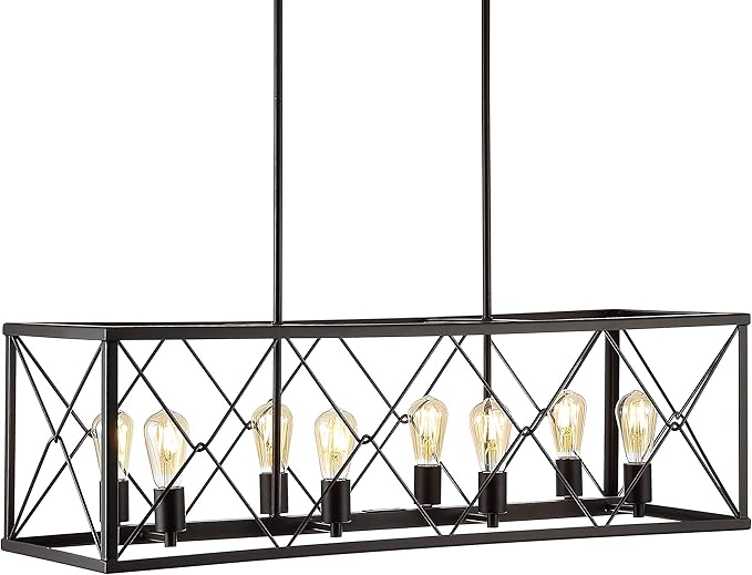 JONATHAN Y 39" Oil Rubbed Bronze 8-Light Farmhouse Drum Pendant Light, Industrial Dimmable LED Chandelier for Kitchen, Iron Metal Basket Shade, Bulbs Included (JYL7504A)
