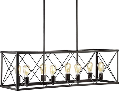 JONATHAN Y 39" Oil Rubbed Bronze 8-Light Farmhouse Drum Pendant Light, Industrial Dimmable LED Chandelier for Kitchen, Iron Metal Basket Shade, Bulbs Included (JYL7504A)