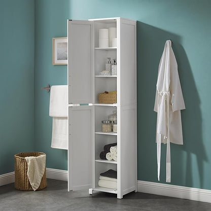 Crosley Furniture Savannah Linen Storage Cabinet, Laundry Room, Bathroom Organizer with Shelves, White