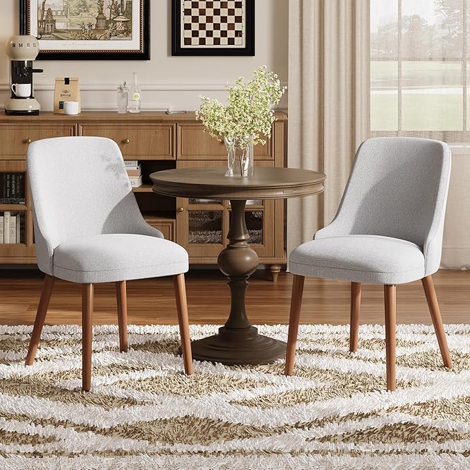MALOL Dining Chairs Set of 6, Upholstered Dining Room Chair with Wood Legs, High-Back Padded Kitchen Chairs for Dining Room/Restaurant/Cafe, Light Grey