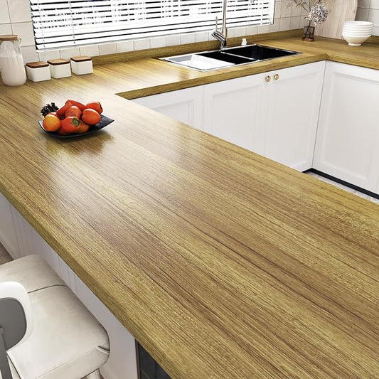 WESTICK Thick Brown Wood Wallpaper Kitchen Countertops Peel and Stick Waterproof Wood Grain Contact Paper for Cabinets 17.7" x 120" Removable Wooden Wall Paper for Table Desk Vinyl Wrap Backplashes