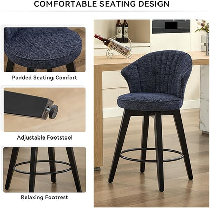 Wing Back Swivel Bar Stools Set of 2-25" Counter Height Adjustable Stools Chenille Upholstery, Leveling Feet for Kitchen Island, Home Pub or Dining Room