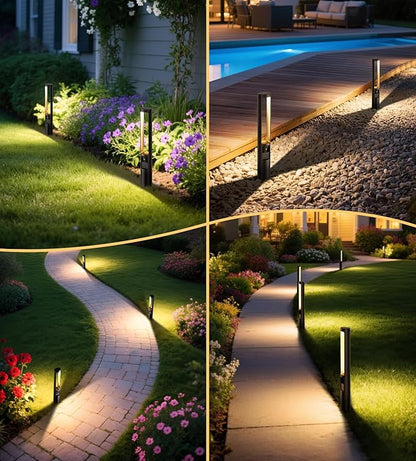 MEIKEE 5W Pathway Lights Low Voltage, 12-24V Auto On/Off Landscape Lights with 100W Transformer 100FT Cord, 2700K Warm White Aluminum Landscape Outdoor Lighting for Yard Path Garden Lawn 12-Pack