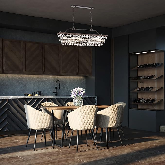 Edvivi Rectangular Linear Crystal Chandelier 40 in. W, 6 Lights Luxury Glam Adjustable Ceiling Lighting Fixture with 4 Rows of Teardrop Crystals for Living Dining Room Kitchen Island, Antique Bronze