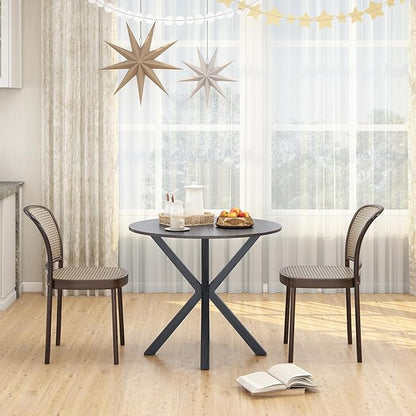 Giantex 36" Round Dining Table for 4, Farmhouse Kitchen Table with Rubber Wood Legs, Adjustable Foot Pads, Dining Room Tables for Dinette, Small Space, Dinner, Living Room, Restaurant