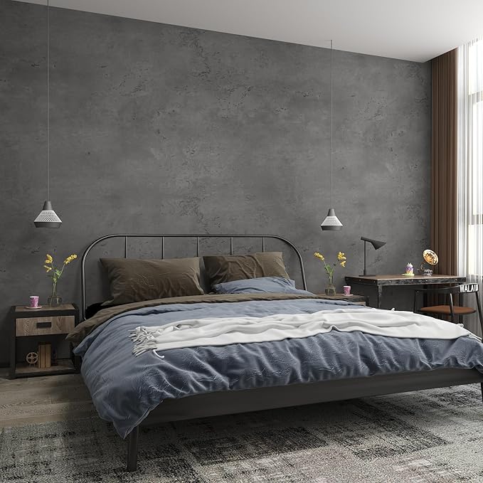 3yecao 31"×591" Darker Grey Black Wide Concrete Wallpaper Peel and Stick Extra Thick 3D Dark Gray Faux Contact Paper Textured Stained Vinyl Wrap Matte Wall Sticker for Walls Bedroom Basement Bathroom