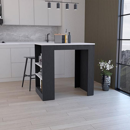 36" Sturdy 3-Side Shelves Bar Counter Height Table, Dinner Table with Modern Design, Bistro Pub Tables for Kitchen and Small Dining Spaces, Black + Gray