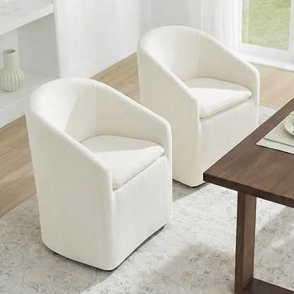 KISLOT Upholstered Dining Chairs Set of 1 with Casters, Modern Side Barrel Armchair with Washable Slipcover & Sturdy Metal Frame for Diningroom Bedroom Livingroom Reading Room, Beige Fabric