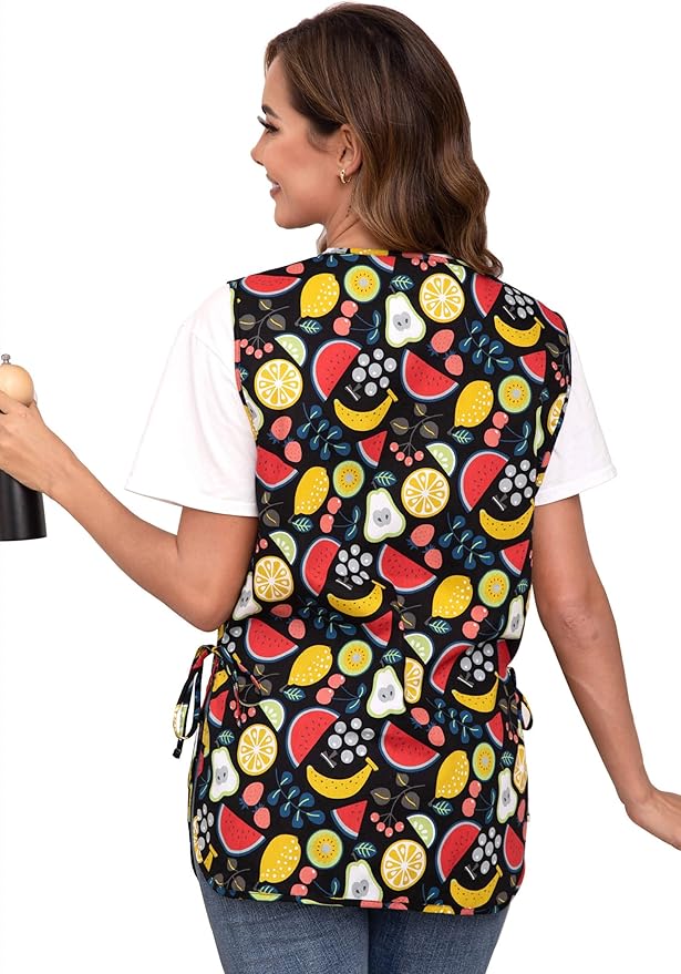 Nanxson Women Cobbler Apron with 2 Patch Pockets Cotton printed Smock with Side Ties for Work Chef kitchen CF3187