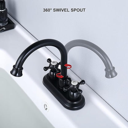 4-Inch Bathroom Sink Faucet Matte Black, Vintage 2-Handle Centerset Vanity Faucet for Bathroom Sink