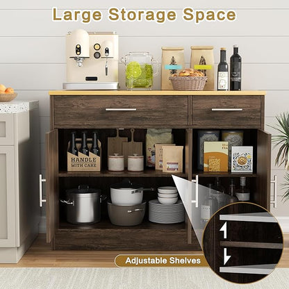 Shintenchi 3 Doors Farmhouse Sideboard Buffet Cabinet,42" Barn Doors Buffet with Storage,Wood Coffee Bar Cabinet with Adjustable Shelf for Kitchen,Living Room,Brown
