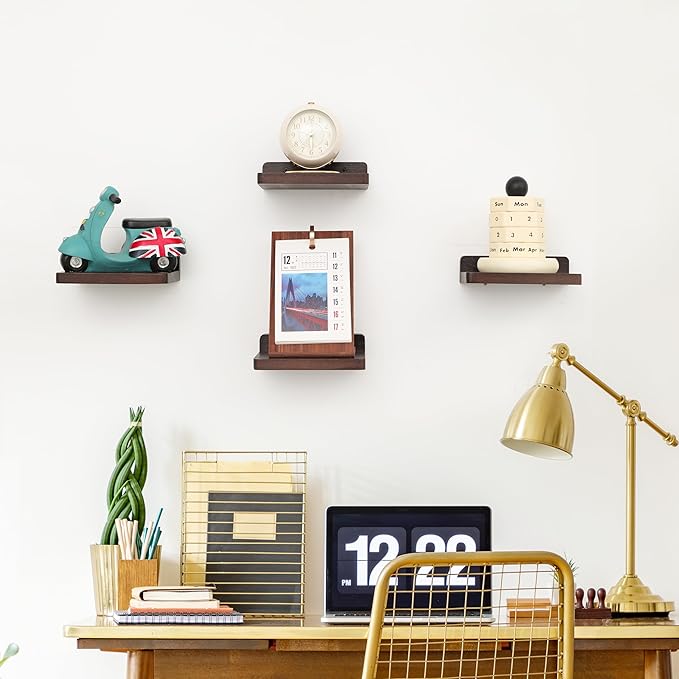 Small Floating Shelf, 5x6 Inch Display Ledges for Wall,Mini Shelves,Rustic Wood Shelf for Bedroom Living Room Bathroom Kitchen (6, Dark Walnut)