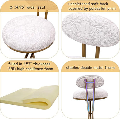 Round Print Bar Stools Set of 2 Chairs for Kitchen Island & Dining Rooms Counter Stools，Gold