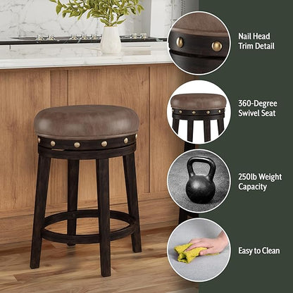 Hillsdale Benard Backless Swivel Counter Stool Height, Brown