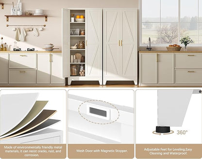 71" H White Pantry Cabinet,Metal Storage Cabinets with Doors and Shelves,Tall Food Kitchen Cabinets,Farmhouse Kitchen Cabinet,Freestanding Cabinet