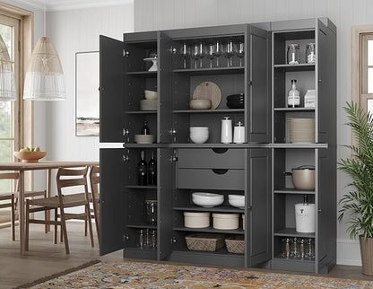 Palace Imports Solid Wood Pantry Cabinet - 71.5" Tall, 65" Wide Freestanding Cupboard Storage with 2-Drawer Kit & Adjustable Shelves – Gray, Renewable Eco-Friendly 100% Wood, Made in Brazil