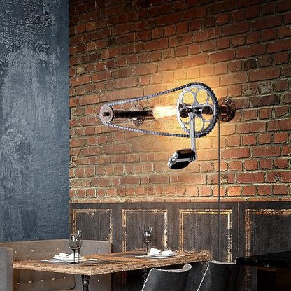 Farmhouse Rustic Wall Decor light With E26 Base Edison Retro Industrial Style Vintage Wall Lamp With 5.9Ft Wire Adjustable Plug in Cord Wall Lanterns For Farmhouse living Room Wall Decor (Bicycle)