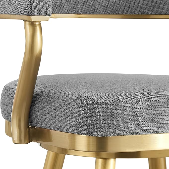 Armen Living Justin Modern Farmhouse 30" Seat Height Swivel Bar Stool with Anchor Gray Fabric and Gold Brushed Stainless Steel Legs for Kitchen Island Counter