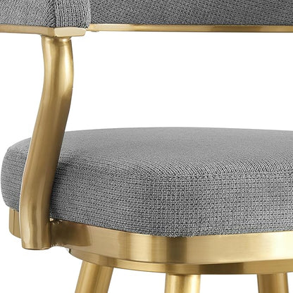 Armen Living Justin Modern Farmhouse 30" Seat Height Swivel Bar Stool with Anchor Gray Fabric and Gold Brushed Stainless Steel Legs for Kitchen Island Counter