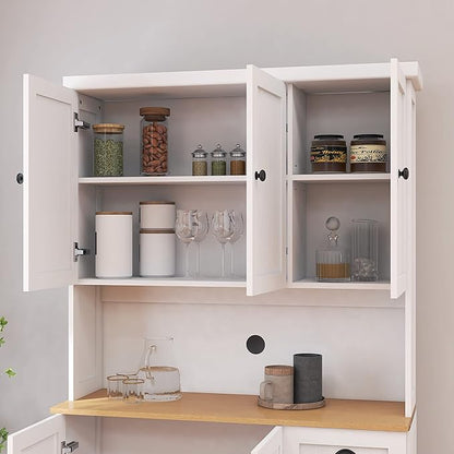 RASOO Kitchen Pantry Cabinet White 71" Freestanding Sideboard Storage Cabinet Furniture Microwave Cabinet with 6 Doors and 1 Drawer