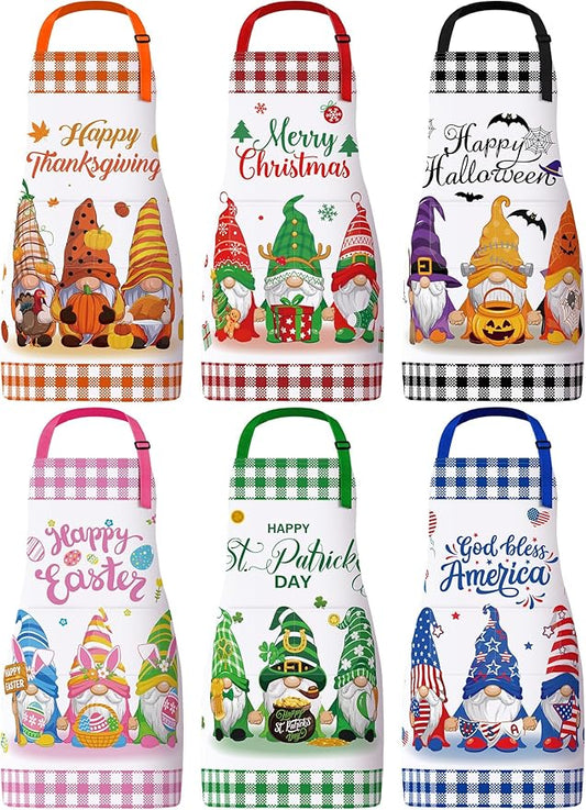 Bencailor 6 Pcs Spring Kitchen Aprons with Pockets Flower Rooster Bee Butterfly Sunflower Summer Aprons Bulk for Women(Multicolor,Seasonal)