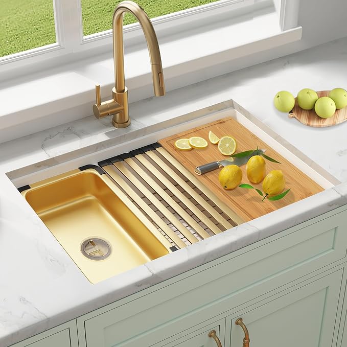 White Undermount Kitchen Sink 32 X 18 inch,Granite Composite Kitchen Sink Undermount/Drop In,Large Single Bowl Workstation Kitchen Sinks (White, 32" X 18")