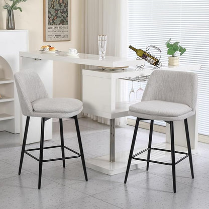 Counter Height Swivel Bar Stools Set of 2, 360° Swivel Upholstered Barstools with Back and Metal Legs, 25.6" Seat Height,Counter Stools for Kitchen Island and Pub,Linen Cloth