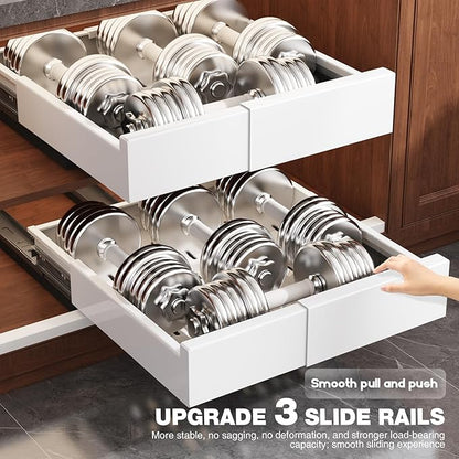 Seinloes 2 Pack Pull Out Cabinet Organizer Expandable Width(11"-16") and Depth(13"-17"),Slide Out Drawers With Raising Pad for Framed Cabinets,No Drill Roll Out Shelves for kitchen,Bathroom,White