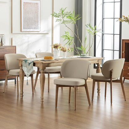 YOUNIKE Dining Chair with High Back Set of 8 Mid Century Modern Kitchen Chair Faux Leather Upholstered Armless Chair 20" Wide Padded Seat with Wooden Legs for Kitchen Dining Living Room Bedroom Khaki