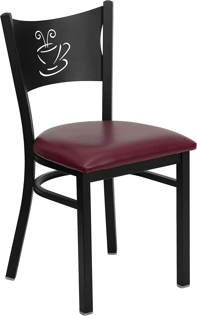 Flash Furniture 2 Pk. HERCULES Series Black Coffee Back Metal Restaurant Chair - Burgundy Vinyl Seat