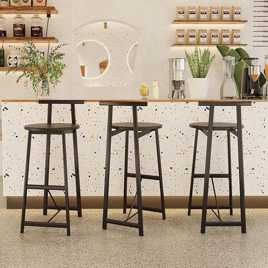 3-Piece Counter Height Bar Stool Set - Armless Back Stools for Kitchen Island (Black + MDF + Modern)