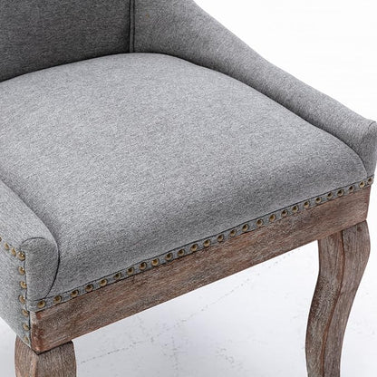 Set of 2 Dining Chair, Bar Chairs, Kitchen Island Chairs, Thickened Fabric Chairs with Neutral Toned Solid Wood Legs, Bronze Nail Head Decor, Sturdy Structure, for Living Room Dining Room, Gray