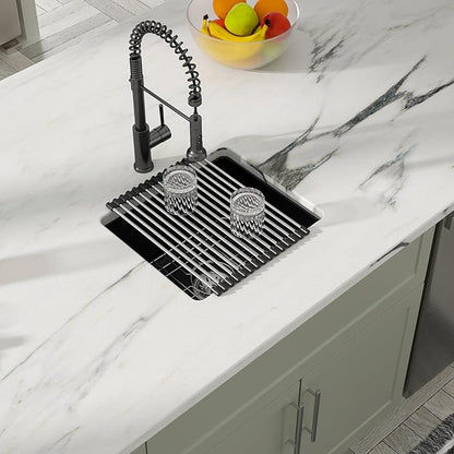 Dcolora Undermount Quartz Composite Prep Sink, 18"x16" Single Bowl Wet Bar Sink, Matte Black Small Kitchen Sink for Island & Bar, Farmhouse Design, #DC-GU7746